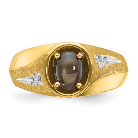 Men's 10k Gold Black Star Sapphire and Diamond Ring - Picture 3 of 5
